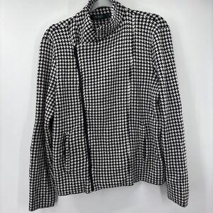 Lauren Ralph Lauren Jacket Womens XL Zip Black Wool‎ Cashmere Blend Houndstooth